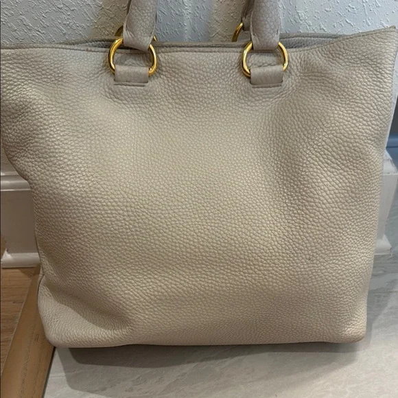 Prada Beige Leather Tote with Gold Accents, and long handle strap - Picture 6 of 16